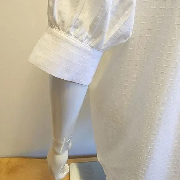 Ann Taylor Ivory Short Sleeve Neck Tie Blouse, Medium - Picture 11 of 15